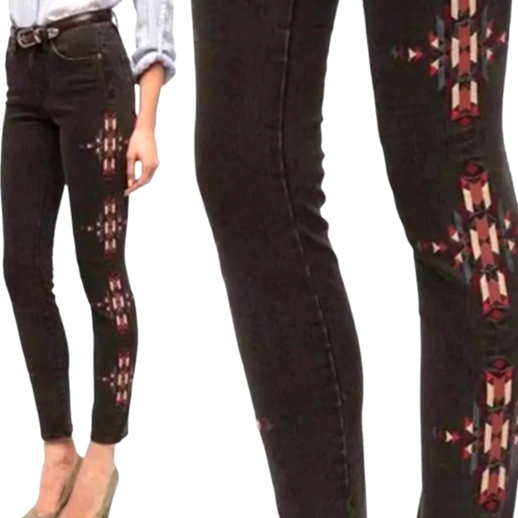 BDG Highrise Cigarette Ankle Jeans in gray with embroidered tribal design - Picture 2 of 13
